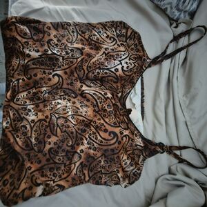 Elegant Paisley Swim Camisole in Black and Tan